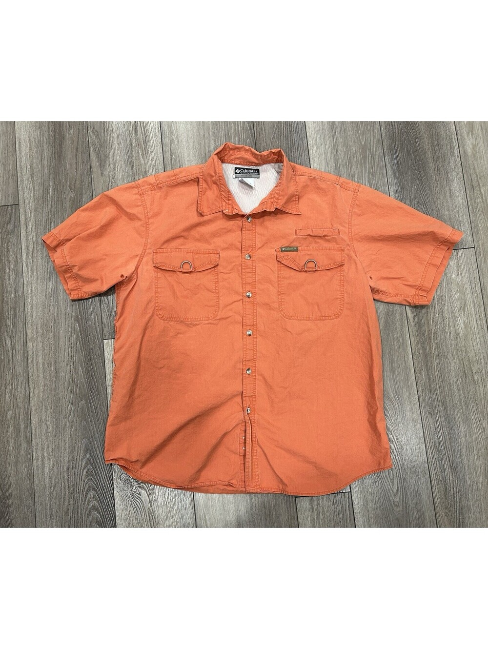Columbia Shirt Mens XL Orange Solid Short Sleeve Front Pockets Button Up Cotton